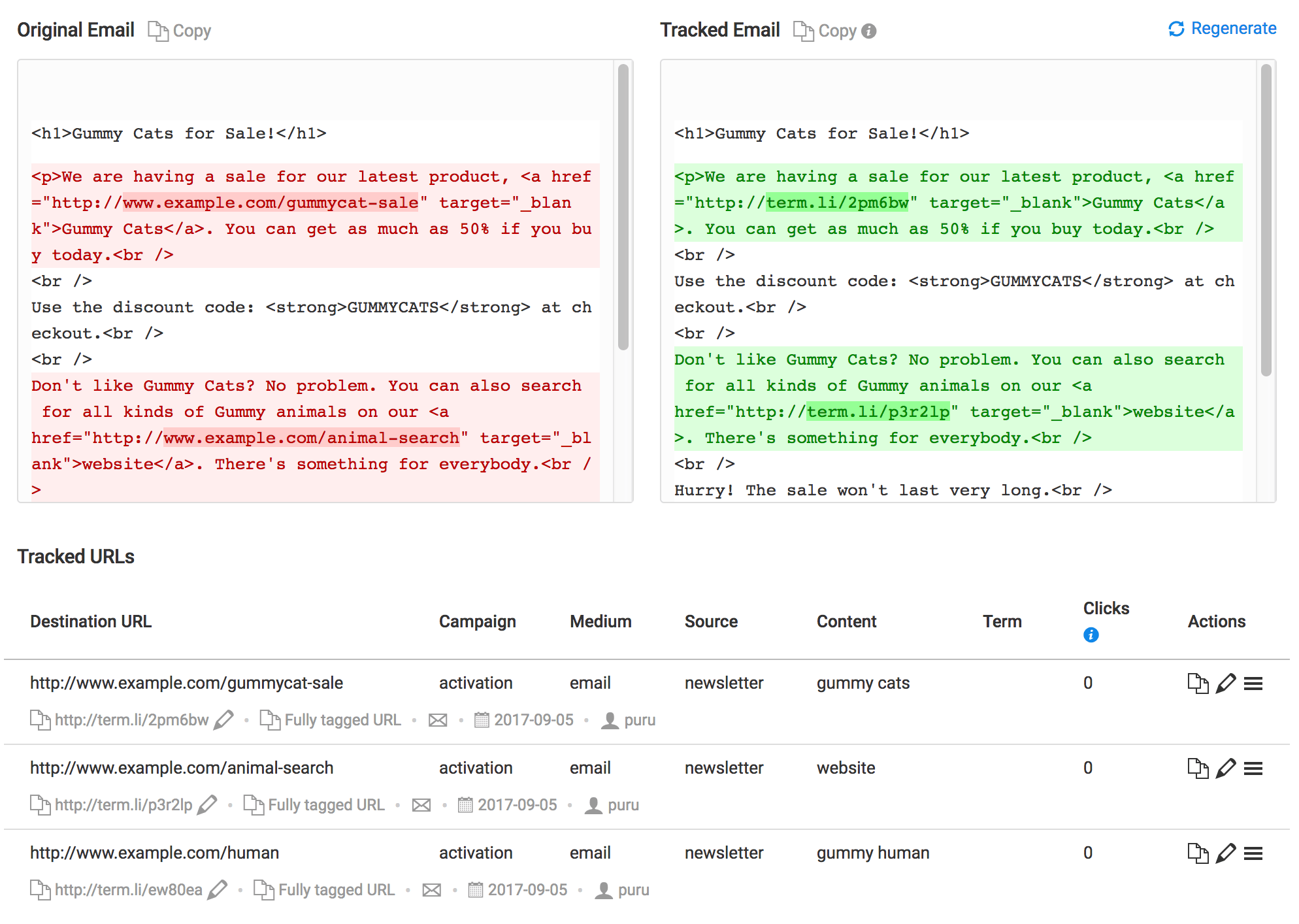 UTM tracked email