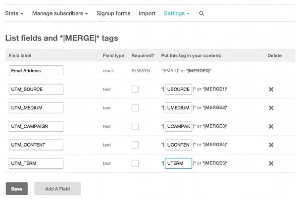 Mailchimp Add UTM parameters