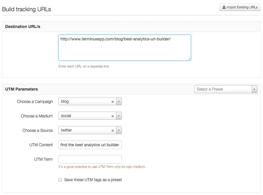 Build first UTM tracking URL with Terminus