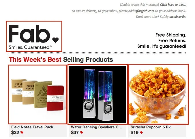 Links in Fab.com emails