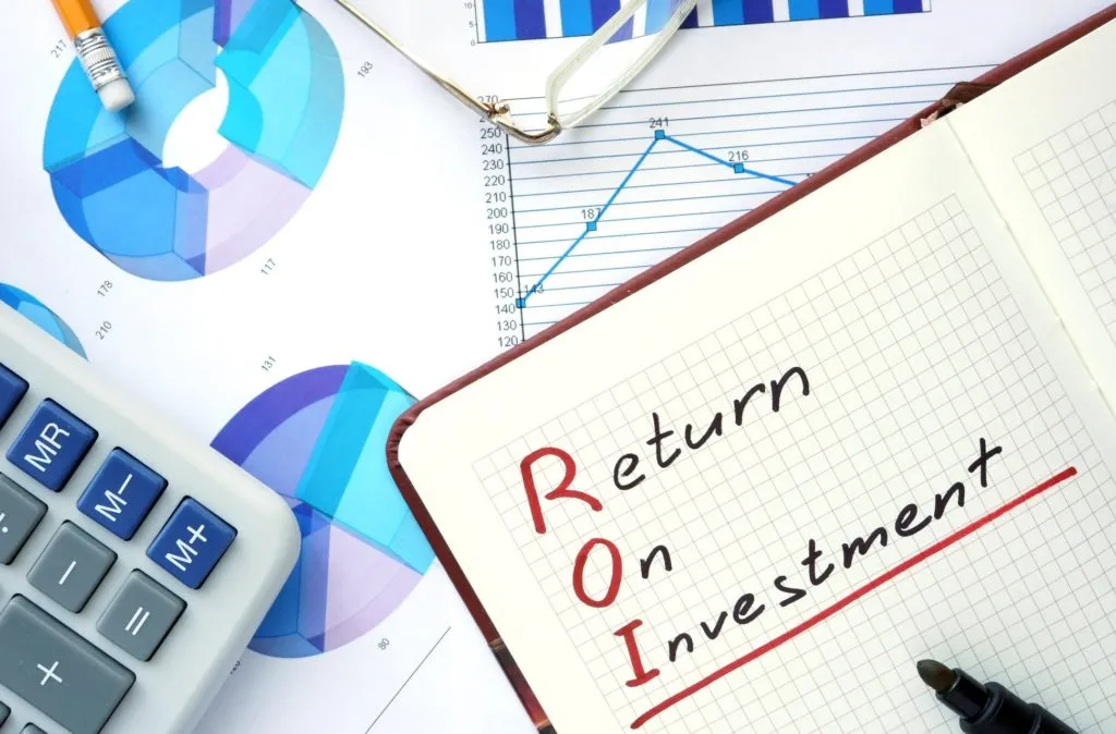 Notepad with word ROI return on investment concept and marker.