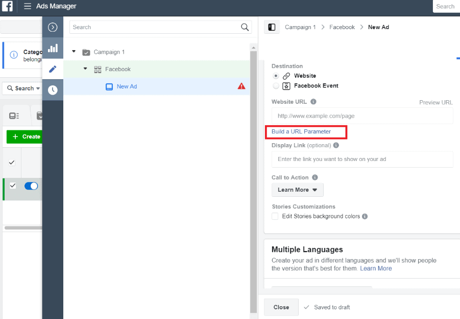 Where to build a URL Parameter in Facebook